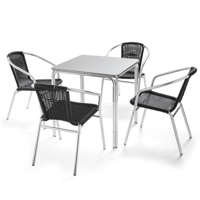 Table et chaises de jardin - Table carrée jardin terrasse 70 x 70 cm et 4 fauteuils en aluminium design