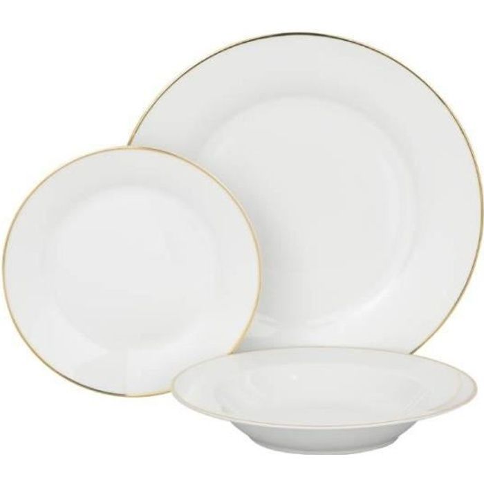 Service d'assiettes plates en porcelaine avec fil d'or 18 pcs