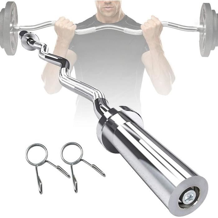 BANC DE MUSCULATION 47--59- Professionnelle Curl Bar,Barre Curl,Chromée et avec Moletée Barre de Musculation Barre500