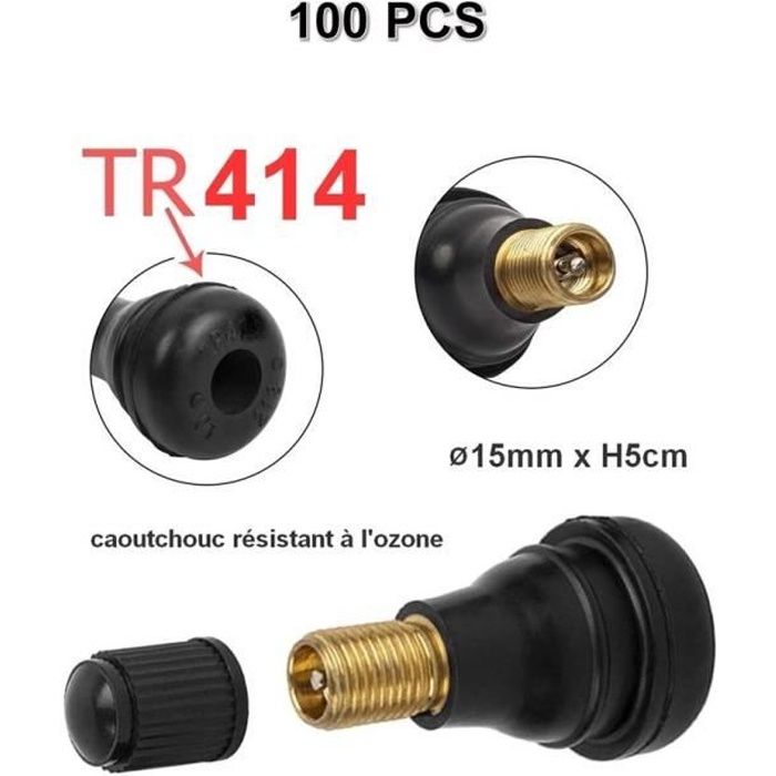 Lot de 100 Valves TR414 pour pneumatiques Tubeless voiture