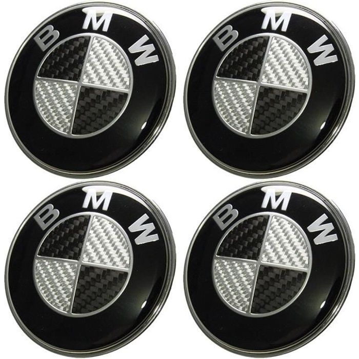 4PCS Logo BMW 68mm Centre De Roue Cache Moyeu Jante Fibre de carbone noir gris insigne