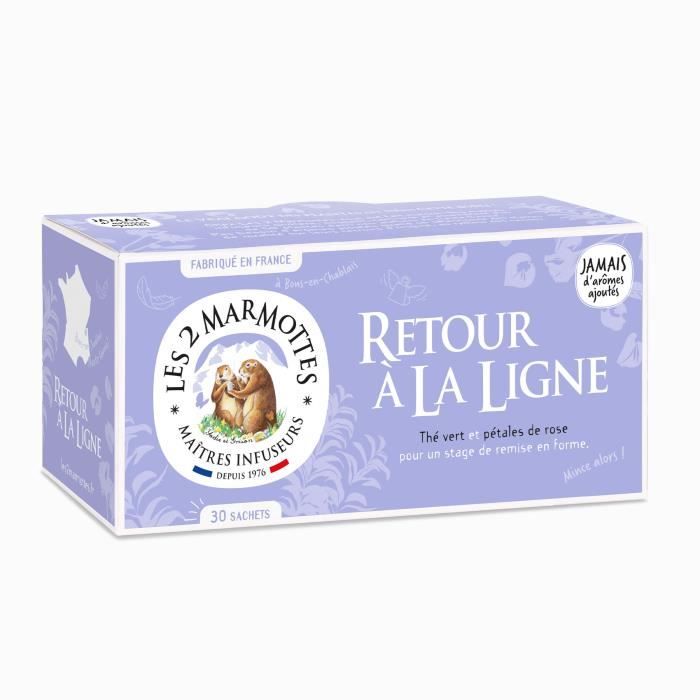 Les 2 Marmottes - Infusion Retour à la Ligne - 30 sachets - Thé vert et pétales de rose - pour Cure Amincissement Remise en Forme