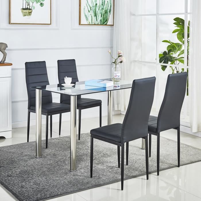 Lot de 4 chaises de salle à manger en simili, cuir artificiel, Style contemporain, noir-Chaise de cuisine, 4 pcs - Mondeer