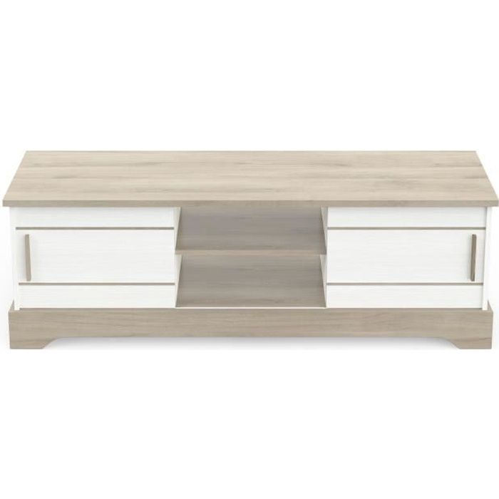 Banc TV coloris chêne kronberg - blanc - longueur 150 x profondeur 45 x hauteur 50 cm