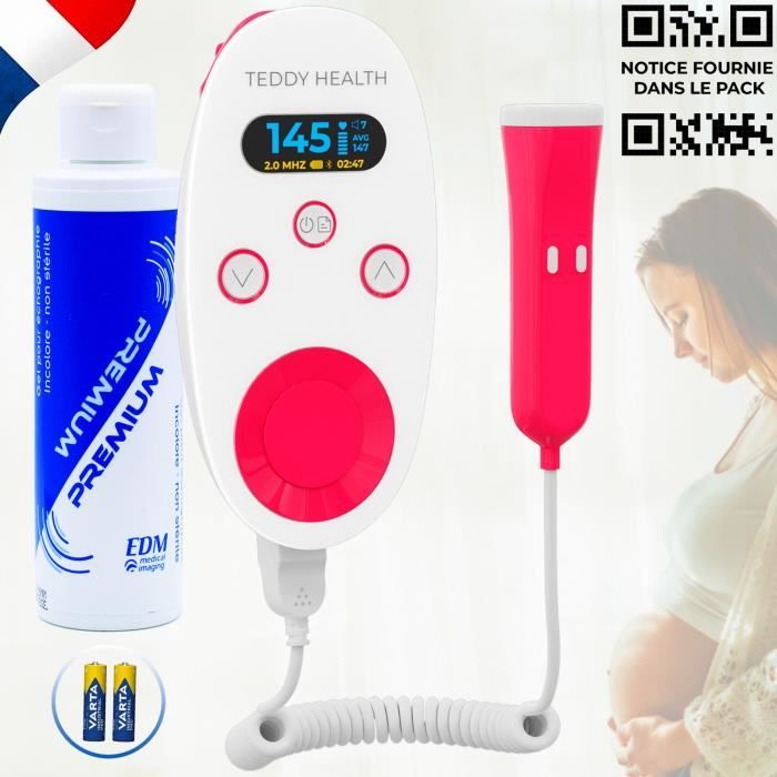 Doppler foetal TEDDY HEALTH | Surveillance de la grossesse | Produit Certifié CE | Gel Échographique, Notice FR et Piles Fournis