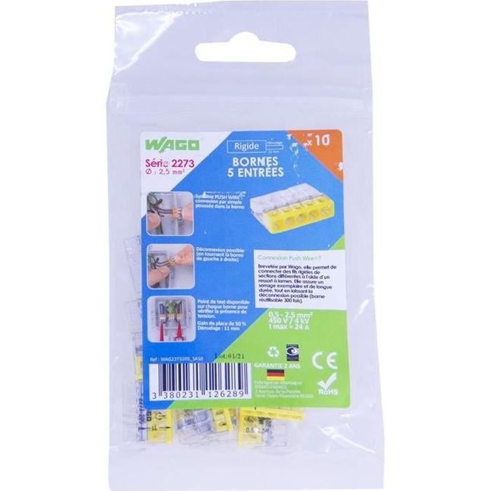 WAGO Sachet de 15 bornes 3 entrées Série 221