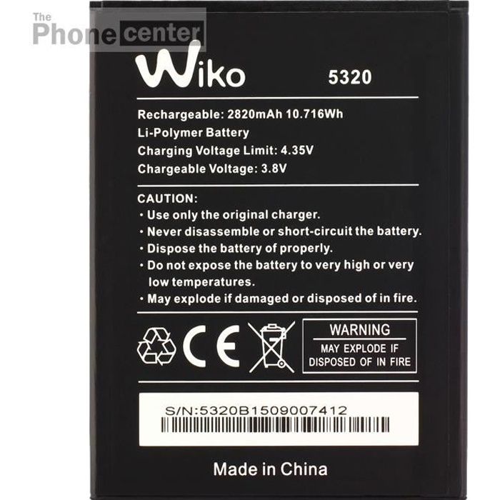 Batterie D'origine Wiko 5320 pour Wiko Ridge Fab 4G, 2820mAh, Bulk