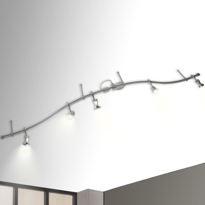 Plafonnier rail déformable 5 spots orientables inclinables comp LED 50w aluminium