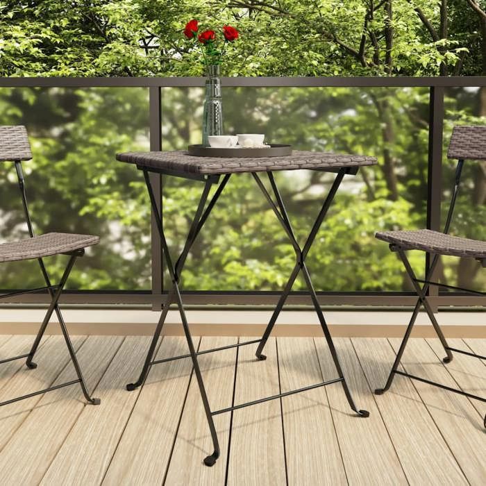 chic table d'extérieur durable table de bistrot pliante gris 55x54x71cm résine tressée fr36637