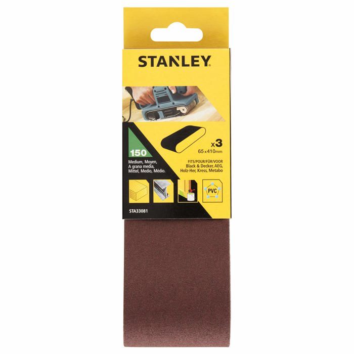 Bande abrasive Stanley STA33081 XJ Lot de 3 bandes abrasives Grain moyen K150 65 x 410 mm