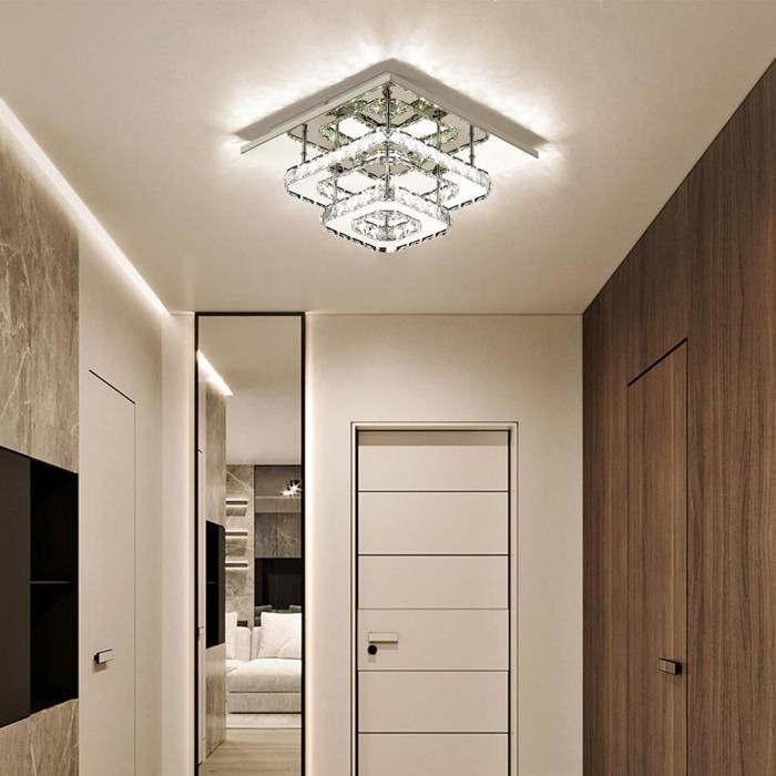 WOTTES Ø30CM Cristal LED Plafonnier Lampe En Acier Inoxydable Moderne Encastré Luminaire Carré pour Salon Chambre (Blanc froid)