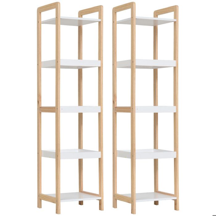 Lot de 2 étagère de salle de bain - HOMCOM - Bois en bambou - 32x30x130cm - Blanc