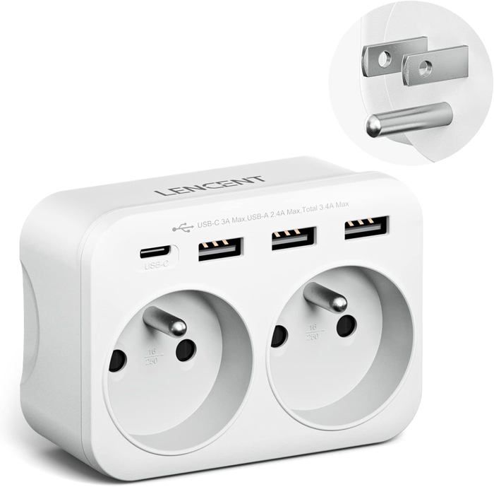 Adaptateur De Voyage USA/Canada - 2 Prises + 3 Ports USB, Compact, Pour USA, Thaïlande, Mexique, Etc.