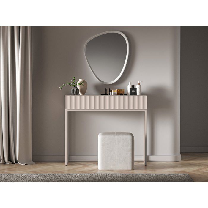 Coiffeuse avec tiroir et façades cannelées - DERRIVA - 91 cm - beige clair