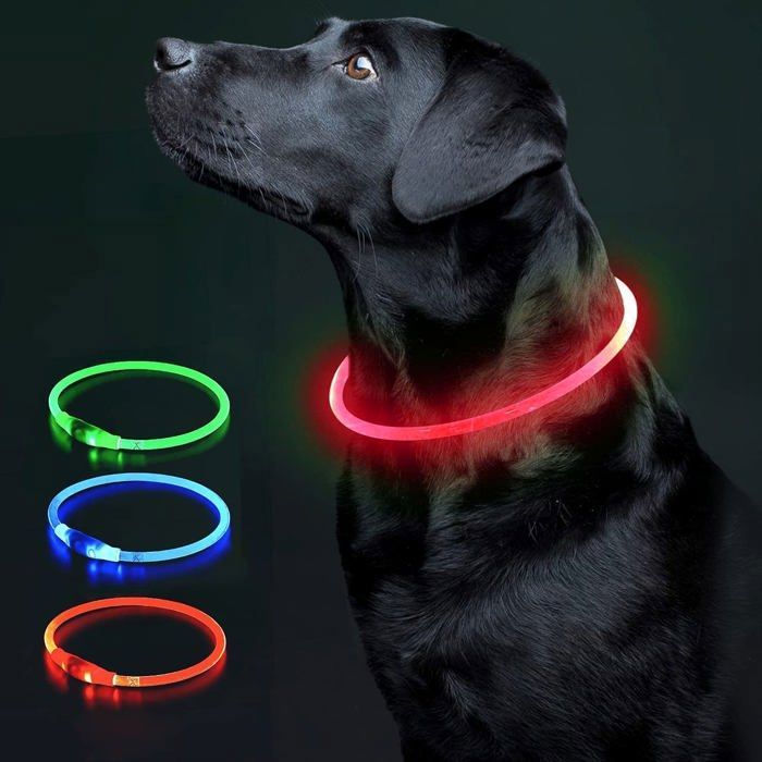 Collier LED pour chien résistant à leau avec lumière réfléchissante Collier LED pour chien qui brille dans le noir(50 cm)rouge
