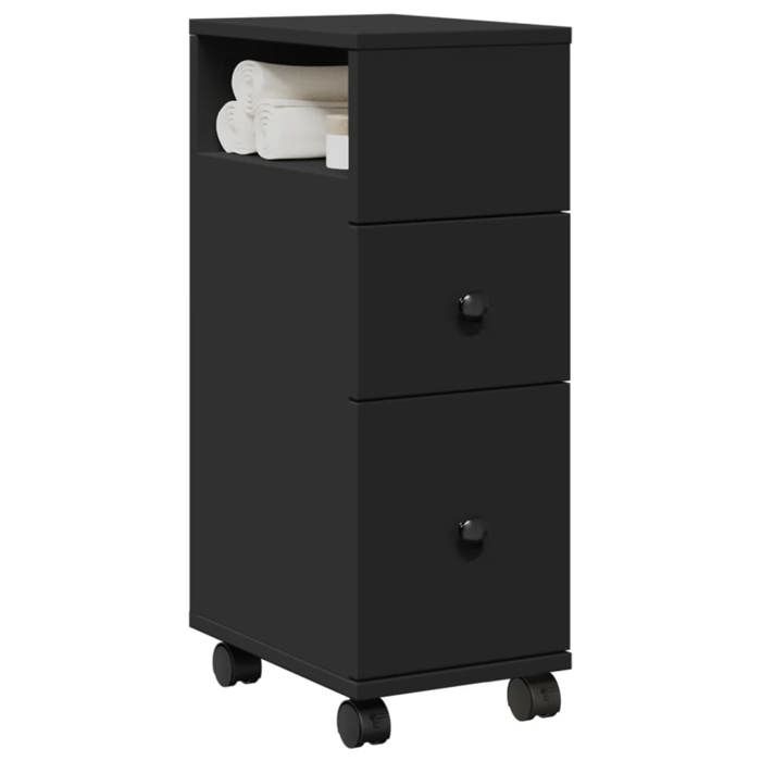 vidaXL Meuble étroit de salle de bain à roulettes noir rangement de salle de bain étroite rangement de salle de bain 855233