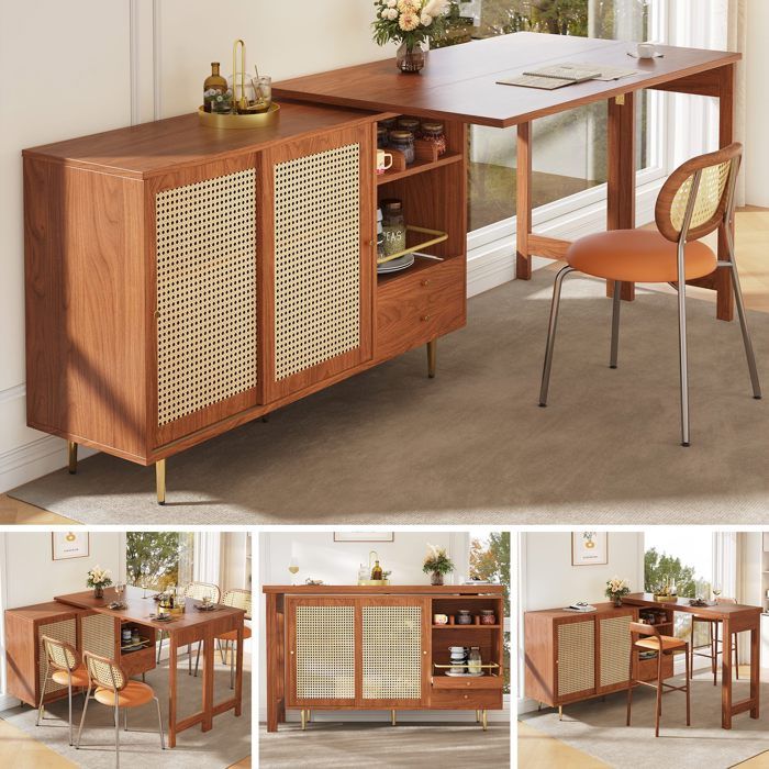 Table bar - meuble bar design en l avec table pivotante 360° et rangement intégré, plan effet marbre pour cuisine et salon, mdf noir 210×30×100,9 cm