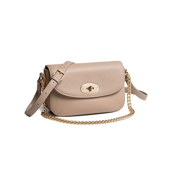 David Jones - Petit Sac Bandoulière Chaînes et Tourniquet Cuir PU Femme - Marron Camel