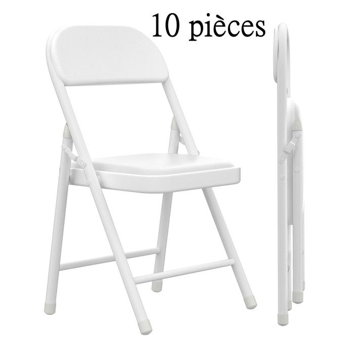 10 pièces chaise en Métal blanc - VIVOLILV - Pour jardin conférence fête mariage pliable，45x45x78 cm
