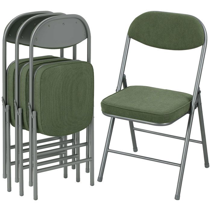 Lot de 4 chaises pliantes - HOMCOM - portables - assises et dossiers rembourrés - velours côtelé - 45 x 485 x 82 cm - vert