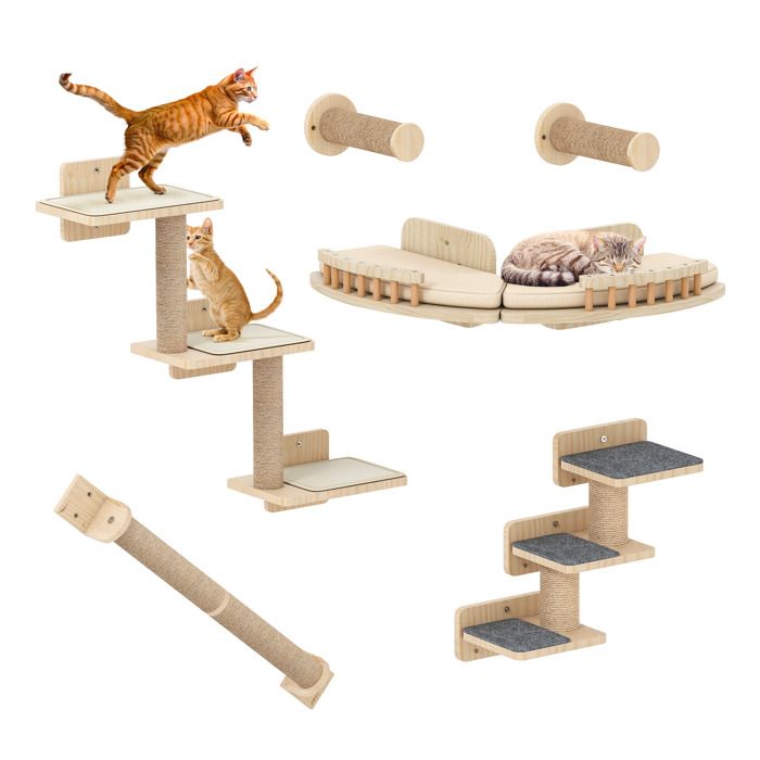Comparer les prix de Balconera Mur escalade Chat Bois 7 pièces Solides - 3 Arbres 2 Plateformes 2 Monte-escaliers Dormir Jouer