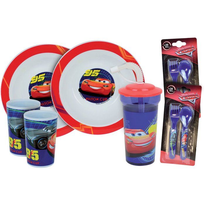 Lot vaisselle - FUN HOUSE - DISNEY CARS - 2 Verres 2 Assiettes creuses Ø16 cm 2 lots de couverts Gobelet paille