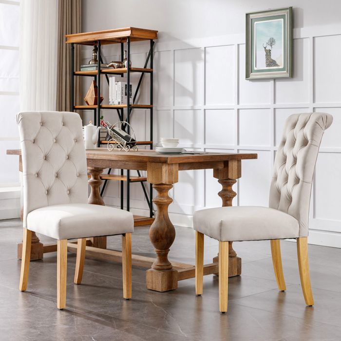 Velours Chaises de salle à manger Lot de 6 avec pieds en chêne bouton heurtoir chromé Chaise de chambre à coucher Chaise de cuisin