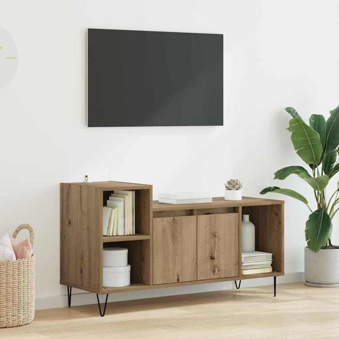 Meuble TV scandinave - Chêne artisanal - 100 x 35 x 55 cm - Bois dingénierie - style actuel