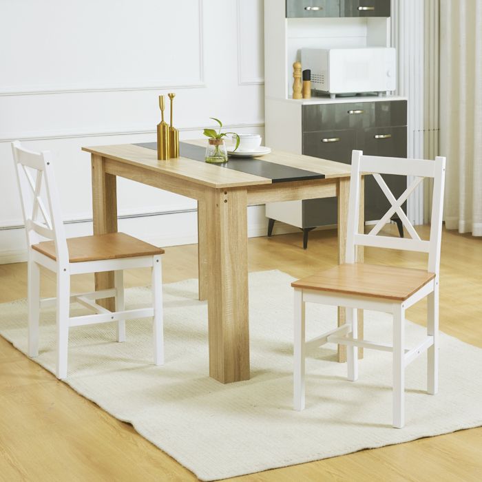 Lot de 2 chaises de salle à manger en bois massif chaise de cuisine esprit campagne dossier croisé blanc et chêne