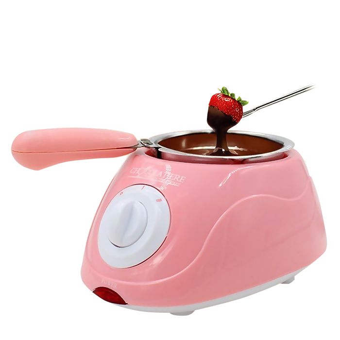 DAM Chocolatière électrique avec de multiples accessoires fait fondre du chocolat sans eau. Casserole 250 ml. 19x8x14 cm. Rose