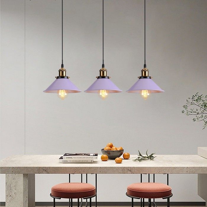 WOTTES 3 Lampes Lustre Suspension Rétro Luminaire Moderne Style Plafonnier E27 Métal Violet mat Pour Salon Salle à manger (Barre)