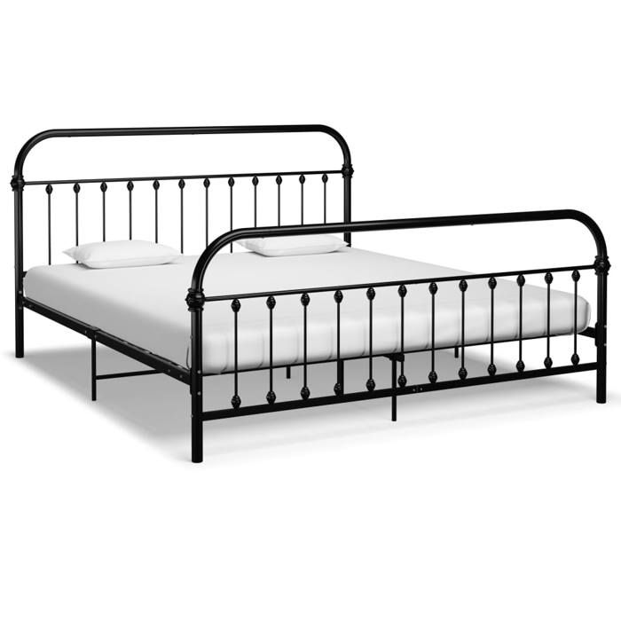 Structure de lit en métal - UU - 180x200 cm - Noir - Tête de lit - Espace de rangement - Hauteur 32 cm