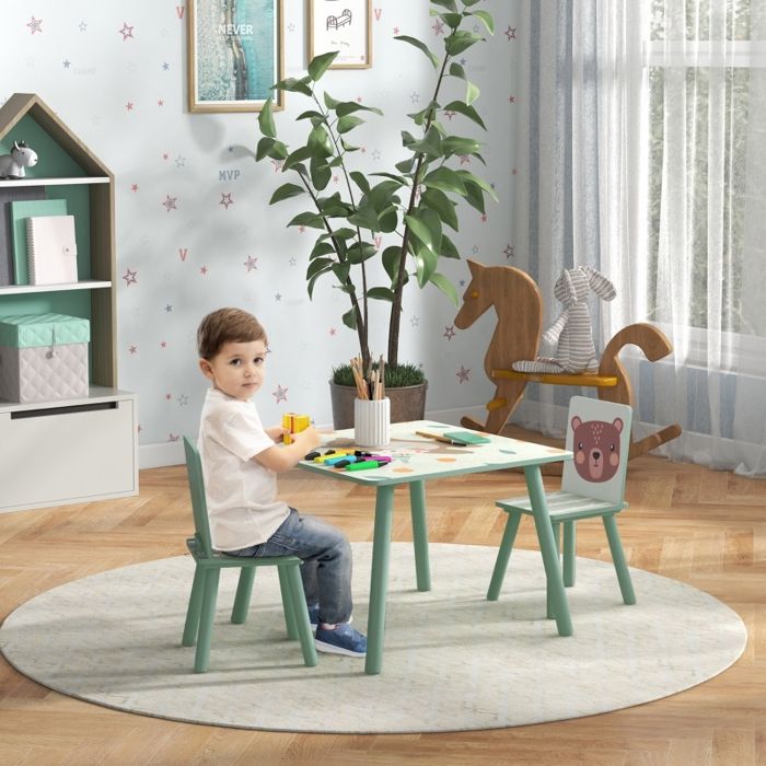 Table pour Enfants avec 2 chaises Groupe de sièges pour Enfants avec 1 Table et 2 Chaises pour Enfants de 3 à 8 Ans Vert