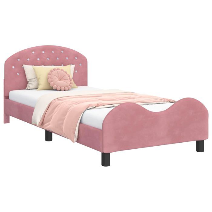 Cadre de lit enfant moderne - vidaXL - Rose - Velours - 198x94x85 cm - Lit simple 90x190 cm - Bois dingénierie