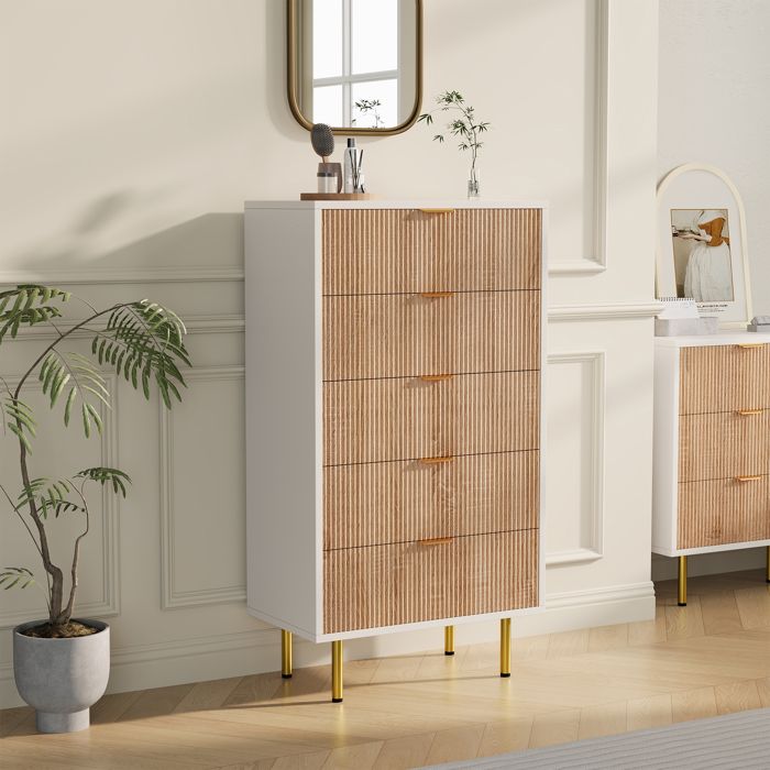 Commode 5 Tiroirs Armoire à Tiroirs Chambre Commode Bois Meuble a Tiroirs Rangement Armoire de Rangement à Tiroirs Couleur du bois