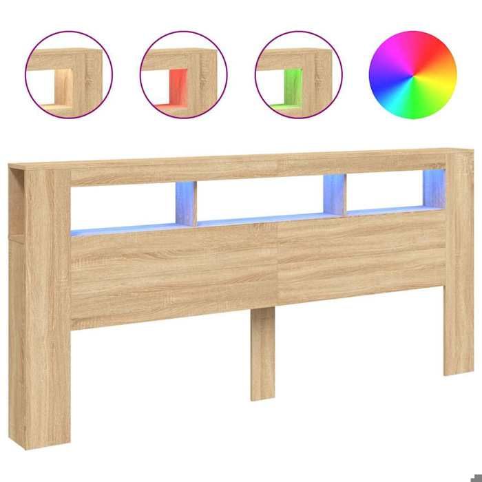 BEST-HOME Meuble de lit - UU - Tête de lit à LED chêne sonoma 220x18 5x103 5cm bois ingénierie HH17588