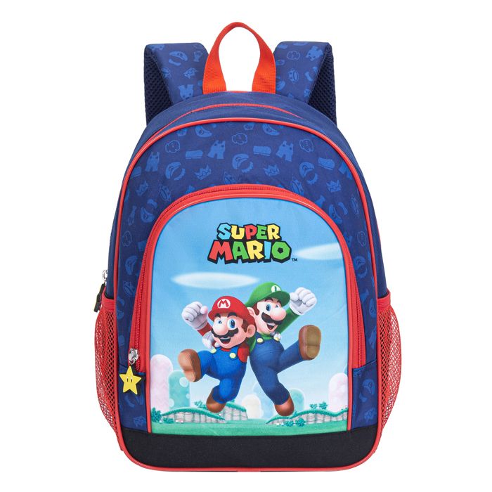 DAM Super Mario Sac à dos. 2 poches latérales. Dos rembourré. 27x17x37 Cm. Couleur : Bleu Foncé
