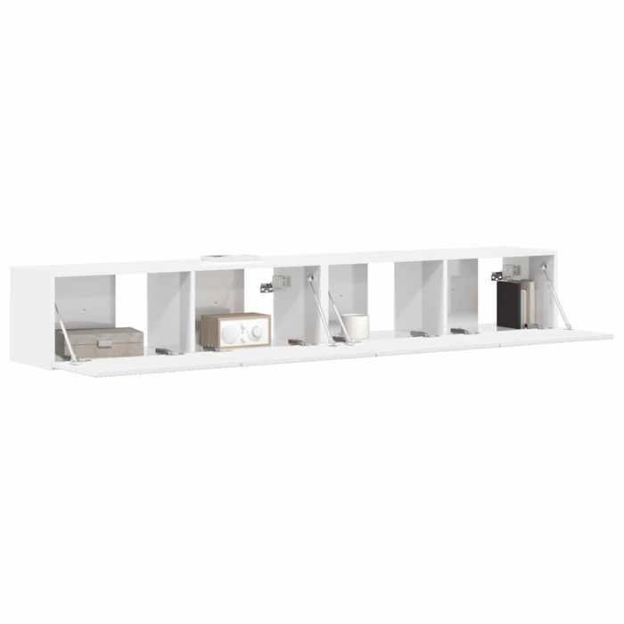 Support TV - Blanc - SWEETY®Organisateur TV mural - Armoire télé - 2 pcs - Blanc Brillant 98x31x29 5cm 9098461