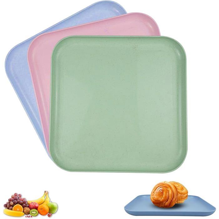 3 Pièces Plateau de Service Rectangulaire Antidérapant en Plastique pour Cuisines Pique-Niques Cafés Hôtels
