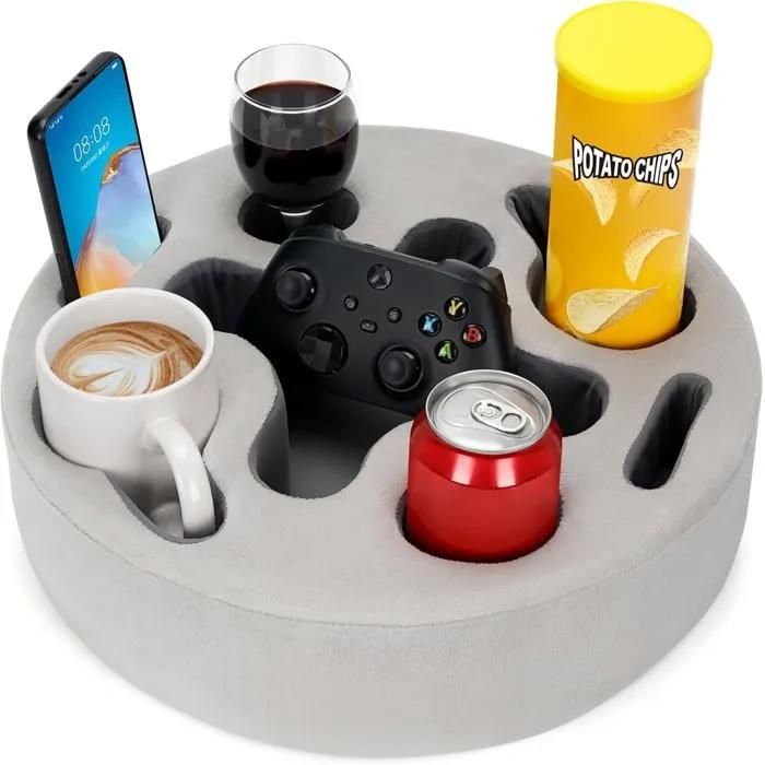 Plateau organisateur canapé portable porte-gobelet 4 compartiments pour boissons télécommandes collations usage lit camping-car