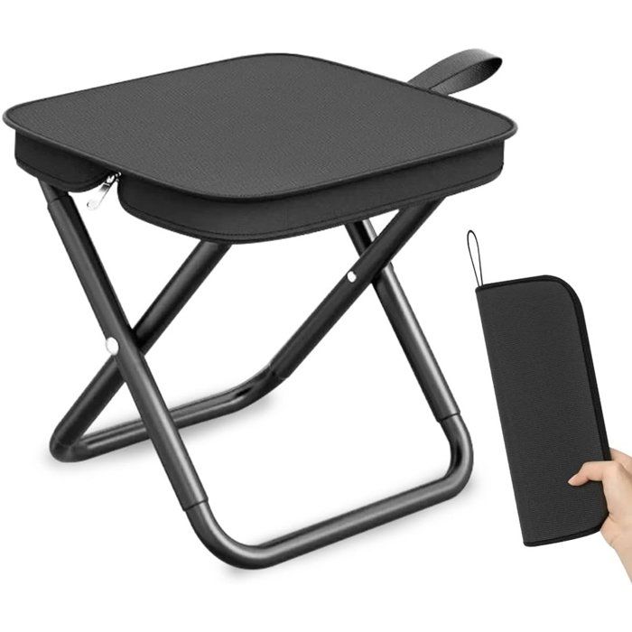 Tabouret de Camping Pliant Compact 27x10 cm Siège Portable Léger 830 g Charge 100 kg Oxford Étanche Noir