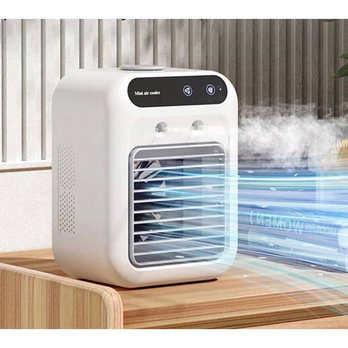 Climatiseur portable - STORIVA - Mini USB - Batterie 1800 mAh - 2 vitesses & 2 modes brume - Réservoir 500 ml
