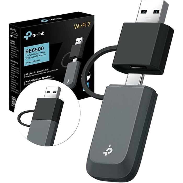 Adaptateur USB Wi‑Fi - TP-LINK - Archer TBE400U - Wi‑Fi 7 6452 Mbit/s - USB‑C & USB‑A - WPA3