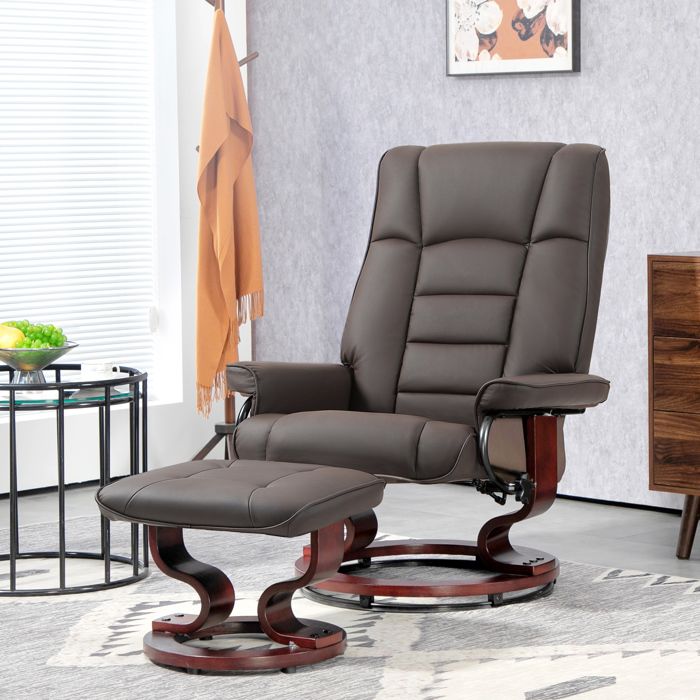 Fauteuil relax avec repose-pieds - Modèle Relax - Simili cuir marron - Pivotant 360° - Inclinable 130°