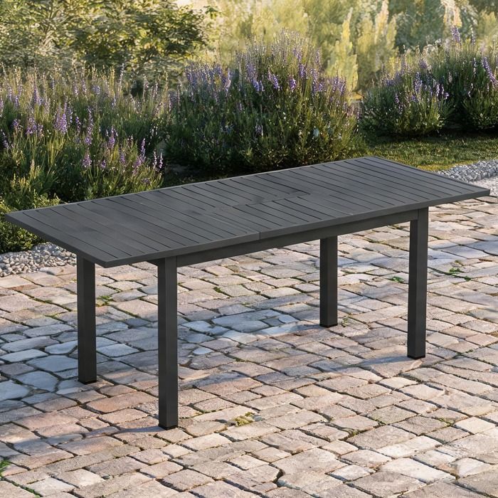 Table de jardin extensible en aluminium cool gray 160/220 x 90 cm pour 6 à 8 personnes