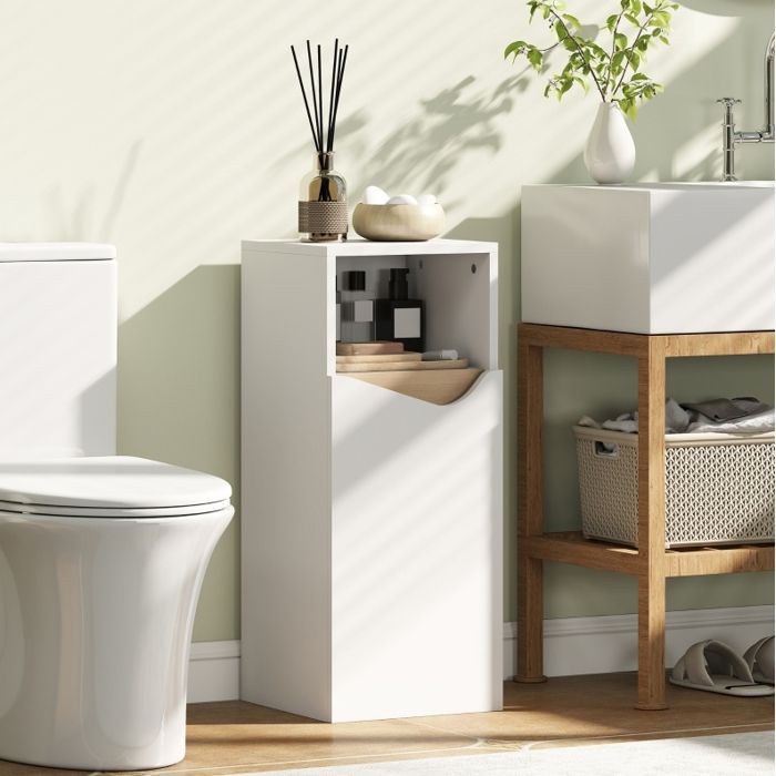 Colonne de salle de bain meuble rangement étroit avec étagères réglables porte soft close 30 x 30 x 715 cm ORVRYN