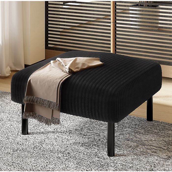 Tabouret Repose-Pieds Rembourré en Tissu Côtelé avec Structure Métallique - TCQPZ - Noir 56 × 51 × 39 cm