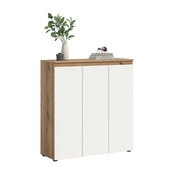 [en.casa] Armoire polyvalente Scarpa 105 x 111 x 37 cm blanc et décor chêne