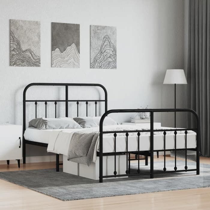 vidaXL Cadre lit métal noir avec pied de lit 120x200cm sans matelas