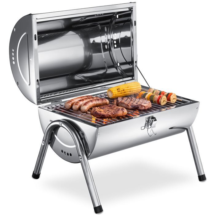 Barbecue - TECTAKE - gril en acier inoxydable - inoxportable 2 grilles chromées 2 bacs galvanisés 42x305x44 cm - noir